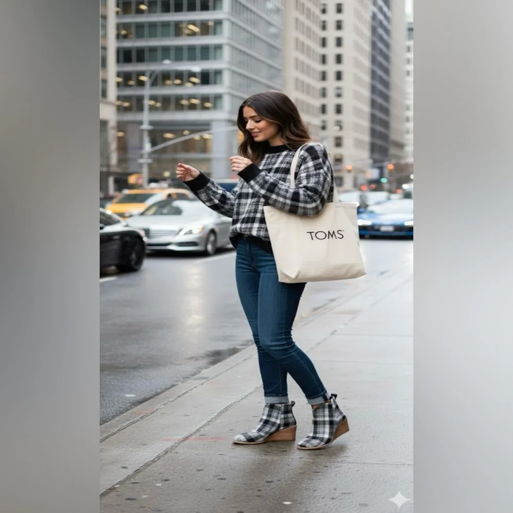 Toms Black and Gray Plaid Ankle Booties - Picture 5 of 9